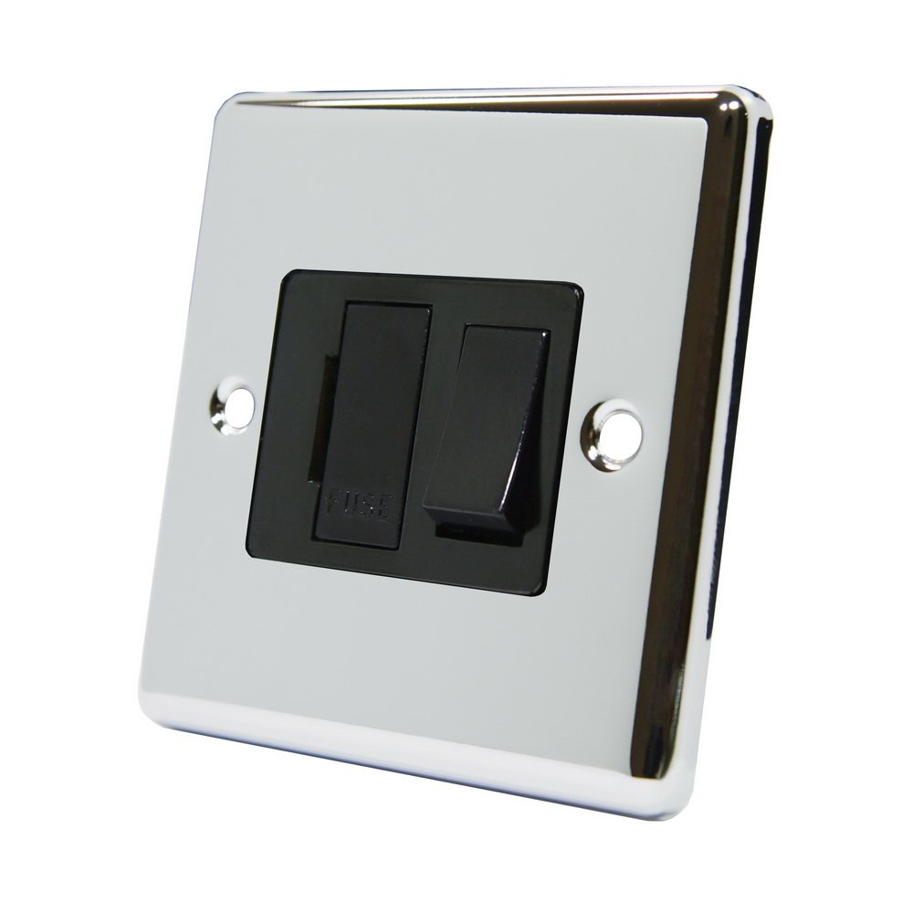 AET CPCSFSBL 13 A Classical Chrome Polished Switched Fused Spur with Black Insert Plastic Rocker Switch