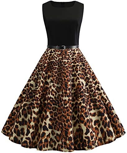 Quellfluss Women's Sleeveless Vintage Swing Casual Party Dress Floral Maxi Cocktail Evening Dress with Belt