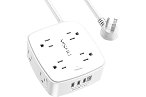 10 Ft Surge Protector Power Strip - YISHU 3 Side Outlet Extender with 8 Widely AC Outlets and 4 USB Ports, 10 Feet Extension Cord with Flat Plug, Wall Mount Desk USB Charging Station, ETL,White
