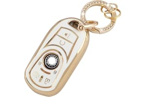 UHONSN Accessories for Buick Key Fob Cover White and Gold Car Keys Shell Case Soft TPU Keychain Full Covers Protector Compatible with 5 Buttons Buick Encore Enclave Envision