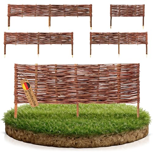 BOOGARDI Beeteinfassung Holz · 12 Größen · 5X Weidenzaun 10 cm hoch x 150 cm lang · Garten Steckzaun zur Beetumrandung · Rasenkanten zur Beetbegrenzun