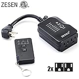 ZESEN Outdoor/Indoor Dual Outlet Timer Heavy Duty Photocell Light Sensor with Remote Control, 3-pin Grounded ETL Listed