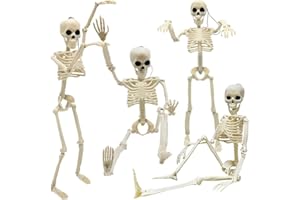 CAMIRUS 4PCS Halloween Skeleton Decorations, 16" Full Body Plastic Mini Little Skeleton Posable Joints Poseable Skeleton for Skeleton Halloween Party Hanging Decoration Yard Lawn Garden Patio Decor