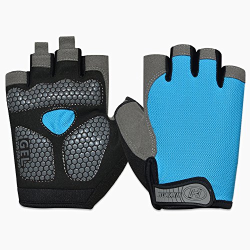 HuwaiH Cycling Gloves Men's/Women's Mountain Bike Gloves Half Finger Biking Gloves | Anti-slip Shock-absorbing Gel Pad Breathable Cycle Gloves (Sky Blue, Large(Male)) - Thumbnail 2