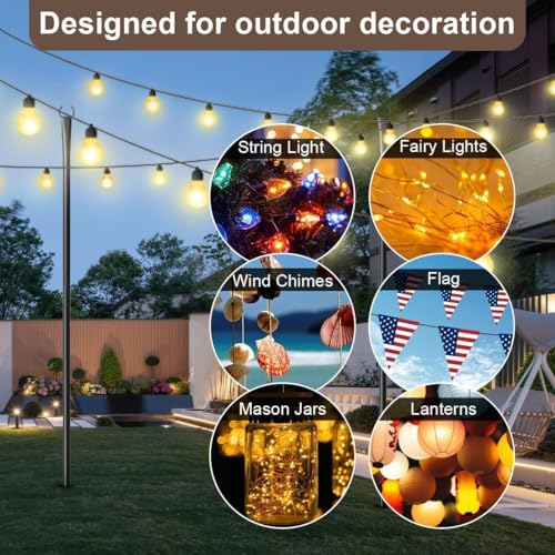 gresonic Patio Lighting Pole - 6 Packs 3M Outdoor Steel Lighting Pole for Outdoor Garden Backyard Decoration (Pack of 6)
