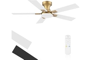 cumilo 42inch Ceiling Fan with Lights Remote Control,Quiet DC Motor,3 Color Lights+Dimmable,Reversible,White and Glod Low Pro
