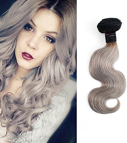 Dlingli Hair Brazilian Virgin Hair Weave Gray Color Body Wave Two Tone Ombre 1b/Silver grey Human Hair Extensions 3 Bundles For Full Head (10 inch)