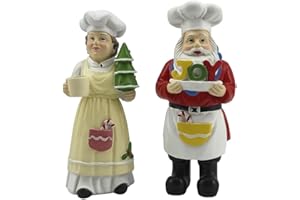 iStatue Chef Santa & Mrs. Claus Christmas Figurines Set of 2-5'' Hand-Painted Resin Holiday Xmas Decor for Kitchen, Mantel & Gifting - Festive, Durable Collectibles (White Chef)