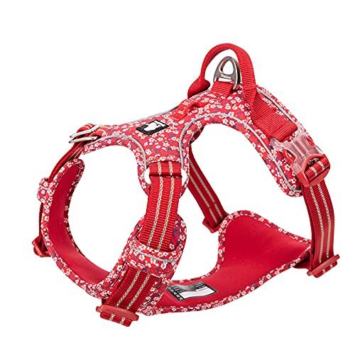 WINHYEPET True Love No-Pull Dog Harness, Cotton Fabric Breathable and Reflective Soft, Adjustbale for Running Walking, Suitable Small Medium Large Cats Dogs TLH5655(Poppy Red, L)