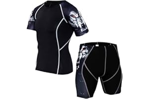 HEROBIKER Men's Workout Set Compression Shirt & Shorts Top Shorts Sleeve Sports Base Layer Suit Quick Dry & Moisture-Wicking