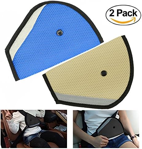 2 Packs Seat Belt Adjuster, Dlames Children Car Safety Cover Strap Adjuster Pad Harness Seat Belt Shoulder Seat Belt Clips for Kids - Blue and Gray (Blue+Gold)