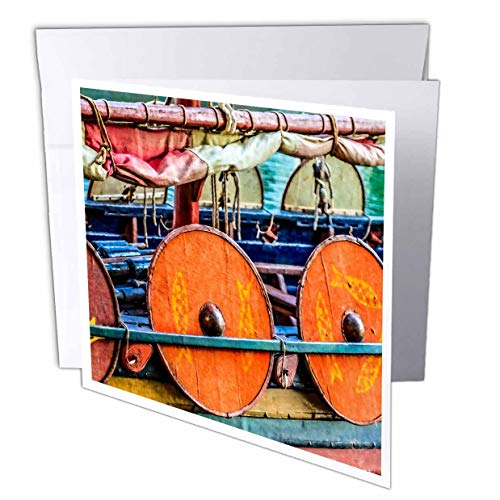 3dRose Greeting Cards - Viking sailboat digital painting, round shields to prot…