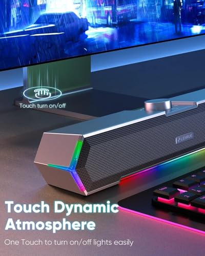 LENRUE G11 Computer Speakers for Desktop, Touch Lights PC Speakers with Surge Clear Sound, USB C/USB Powered for Computer Desktop PC Laptop Monitor（Black） (Black) (Black)