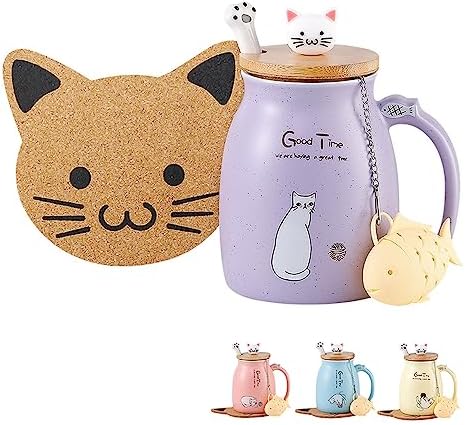 BigNoseDeer Cat Mug Cute Ceramic Coffee Cup with Lovely Kitty