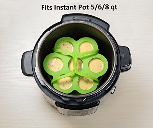 Egg Bites Molds for Instant Pot Accessories by ULEE - Fits Instant Pot 5/6/8 qt Pressure Cooker, Silicone Steamer with Handles Included to Make the Mold Removal Easier (Green) - Thumbnail 3