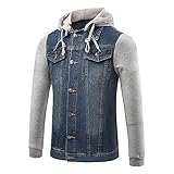 David.Ann Men's Casual Denim Patchwork Hooded Jacket