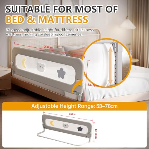 BOOM Toddler Bed Rails for Crib, Foldable Bed Rail for Toddlers, Adjustable Heights Portable Bedrail Extra Tall Child Safety Side Railing Guards for Kids, for Queen Full King Twin Crib Bunk Size Bed