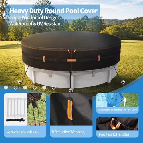 Neuradical 500D Round Pool Cover, Heavy Duty Fabric Cover for Above Ground Pools, with Tie Ropes and Nails, Wind, Tear Resistant, Water and UV Resistant, 366cm