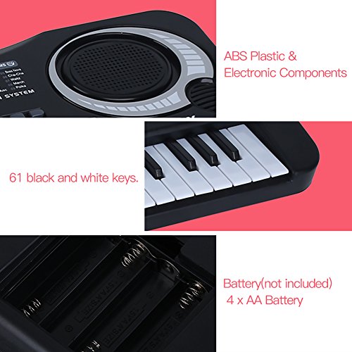 61-Key Digital Music Piano Keyboard, USB Charging Portable Electronic Musical Instrument with Microphone USB Cable for Kids Music Teaching (US Plug)
