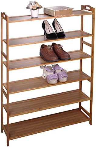 Cinlv 6 Tier 100% Natural Bamboo Shoe Bench Shoe Storage Racks Shelf Organizer for Living room Bathroom