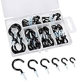 eBoot Cup Hooks Vinyl Coated Ceiling Hooks Screw Hooks Mug Hooks Holder Assortment Kit, 6 Sizes, Black, 70 Pieces