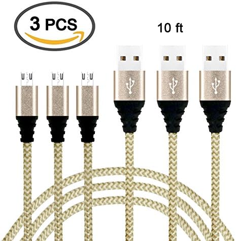 3PCS 10ft Mictchz PS4 Controller Charging Cable, Nylon Braided PS4 Controller Sync Cord Charger for Sony Playstation 4 Dualshock 4 PS4 Slim / Pro Controller, Xbox One S / X Controller, Android Samsung