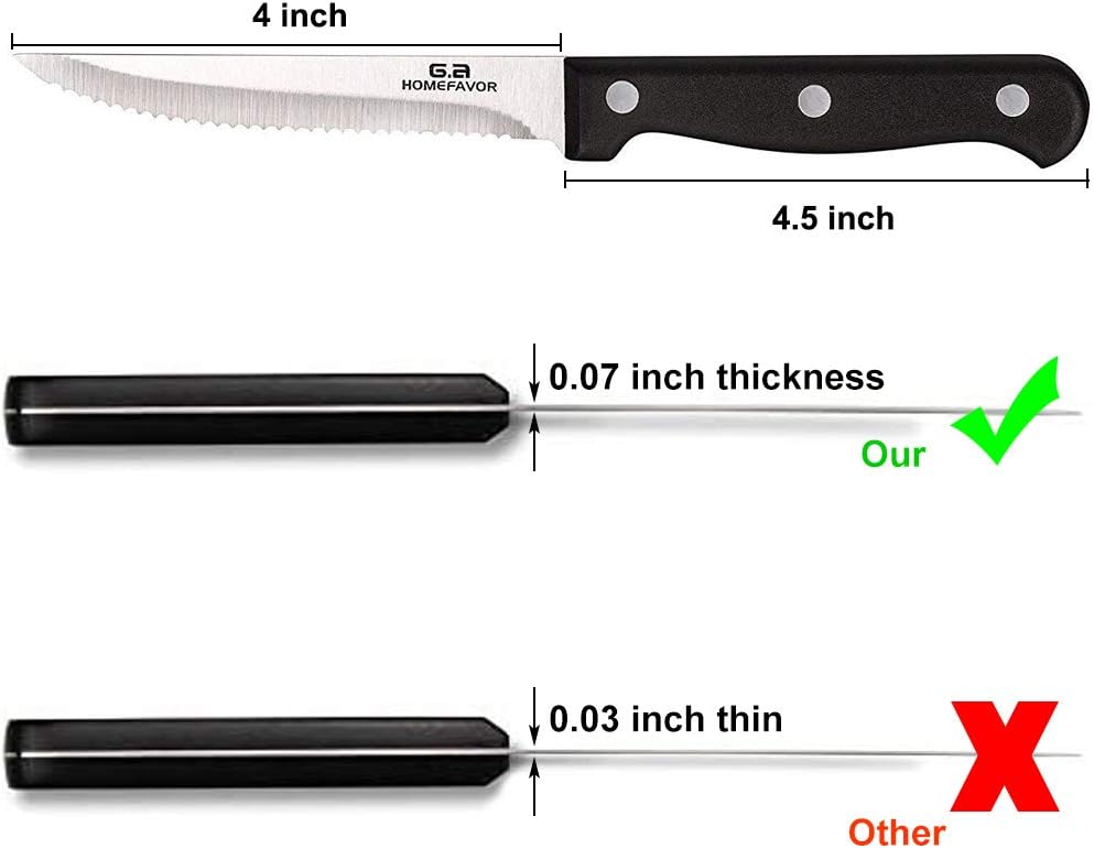 G.a HOMEFAVOR Steak Knife Set Stainless Steel, 8 Pieces Full Tang Sharp Serrated Knives Cutlery Set, Black: Kitchen & Dining