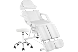 V VDLONSY Facial Chair, Foldable Tattoo Chair with Split Legs Hydraulic Stool Massage Table Spa Bed for Beauty Capacity 330lbs White