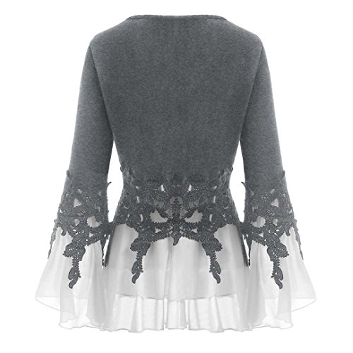 vermers Fashion Womens Tops Casual Applique Flowy Chiffon V-Neck Long Sleeve Blouse(5XL, Gray)