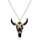 QLYOVWE Bull Head Skull Pendant Necklace for Men Women Vintage Gothic Bull Skull Head Necklace Hip Hop Charm White Bull Necklace Retro Tribe Jewelry