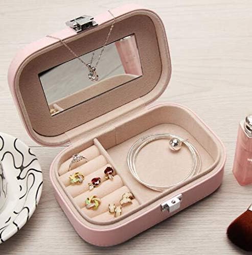 Portable Travel Jewelry Case Earring Holder Necklace Organizer PU Leather Jewelry Organizer Box (Pink Blue,XY#1Z)