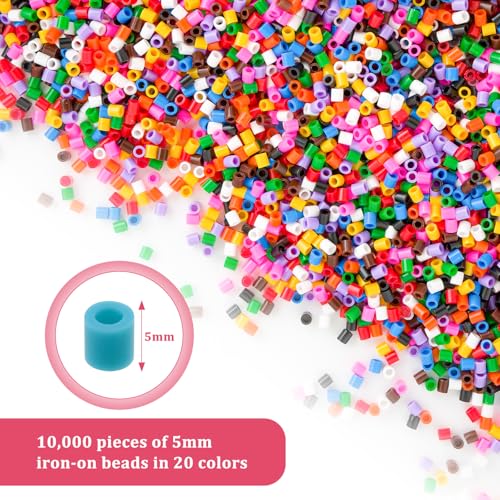 BEELUKY 10000 x 5 mm Iron Beads Kit for Iron-On Beads at Least 50 Colours for Birthday Christmas Gift Children DIY