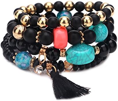 Edress Multilayer Bracelets Multicolor Bead&Stone Classic Black Tassel Couple Women&Men Gift Idea Jewelry