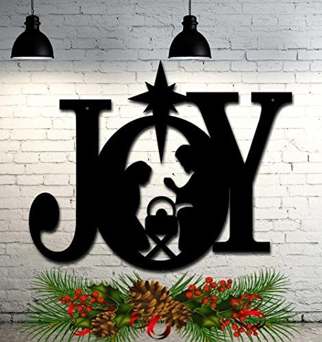 Joy Nativity Christmas Decoration Indoor/Outdoor - 23 inches wide x 18.5 inches high - Sign Cut From Steel - Made in USA