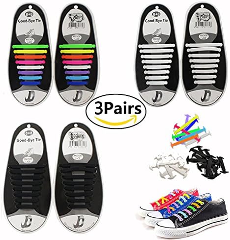 3 Pairs Lazy Shoelaces for Kids and Adults, No Tie Silicone Waterproof Rubber Elastic Slip Sneaker Laces, Casual Running Shoelace Athletes Shoe Laces