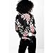 Farktop Women's Embroidery Patch Velvet Biker Bomber Flight Jacket (XL, Black 01)