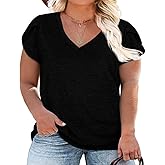 Womens Plus Size Tops V Neck T Shirts Casual Loose Petal Sleeve Tee Shirts