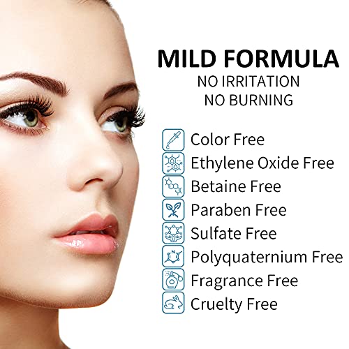 Eyelash Extension Cleanser Lash Shampoo, Lash Cleanser for Extensions with Brush & Wand, Eyelash Shampoo Remove Eyelid Makeup Mascara, Paraben & Sulfate Free Eyelash Cleanser Safe for Salon & Home Use