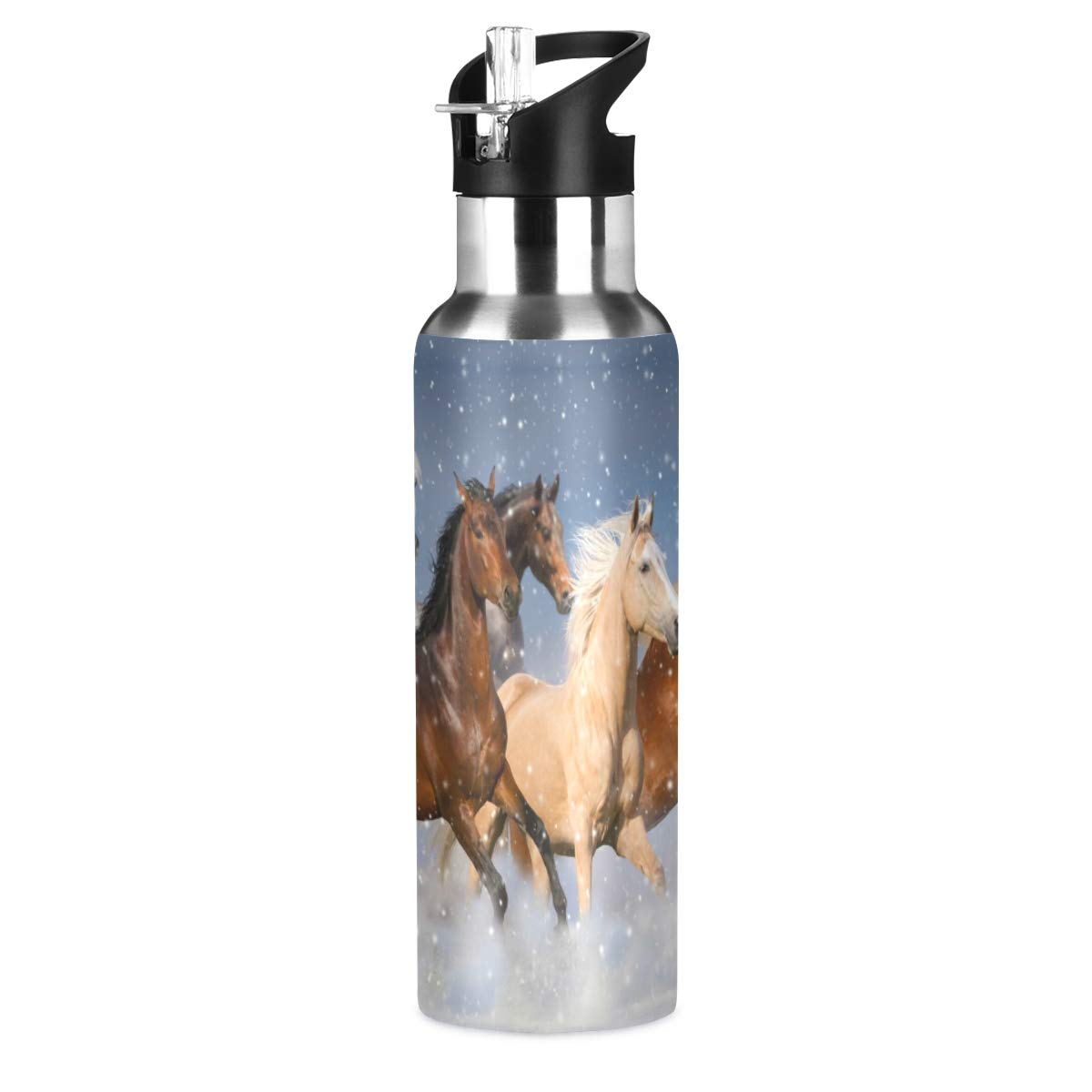 JUMBEAR Running Horse Water Bottle Acuum Insulated Stainless Steel Leakproof Wide Mouth with Straw Lid for Fitness Gym and Outdoor Sports 22OZ