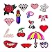 16 Pcs Iron On Embroidered Sequins Glitter Patch Set-Rose Diamond Love Heart Red Lips Lipstick Cherry Underbrella Eyeball Patch …