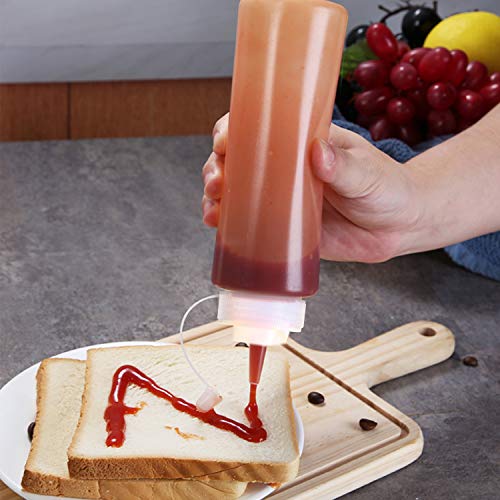 Condiment Squeeze Bottles, OAMCEG 12-Pack 16 oz Durable Plastic Squeeze Squirt Bottle with Discrete Measurements for Ketchup, BBQ, Sauces, Syrup, Condiments, Dressings, Arts and Crafts - BPA Free