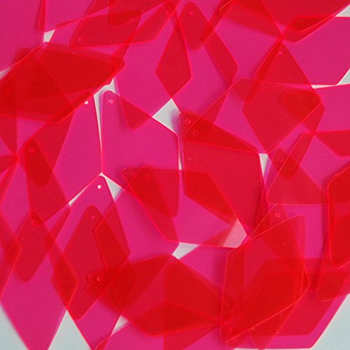 Long Sequin Diamond 1.75 inch Pink Fluorescent Transparent See Thru Couture Loose Paillettes Made in USA.