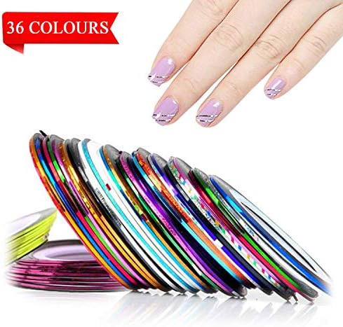 Rolls Striping Tape Line, Adpartner 36 Mixed Colors Teenitor Nails Art Decoration Stickers Lines Kits DIY Nail Tip