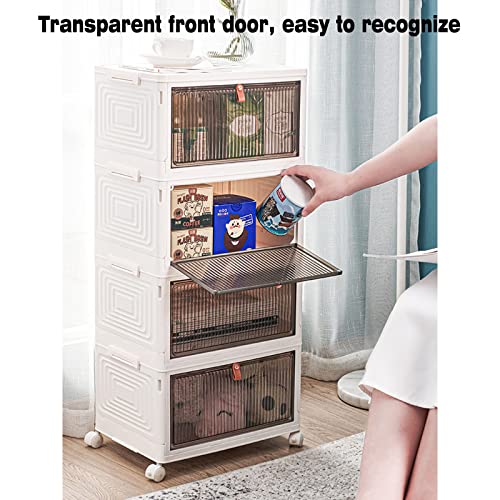 Cozyswan Stackable Boxes, Plastic Drawer Bedside Cabinet, 4-Rack Container with Wheels, Space-Saving Organizers Used for Storing Shoes, Books, Toys, Snacks, Cosmetics, Utensils