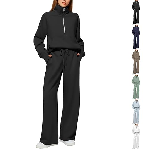 lounge wear sets for women uk, Tracksuit Full Set Wear 2 Piece Ladies Fall Fleece Tracksuits Comfort Long Sleeve Activewear Zip Coat Tops Trousers Sets Fashion Casual Autumn Winter Clothing Black