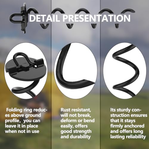 Eurmax USA 4-Pack Spiral Ground Stakes,Anti-Rust High Wind Trampoline Stakes Anchors,Heavy Duty Screw-in Anchor Kit with Tie Down Straps for Dog Tie-Out,Trampoline,Tents,Tarps,Carports and More,Black image 25