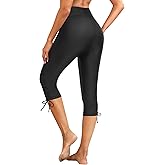 Holipick Womens Plus Size Swim Capris High Waisted Swim Pants Drawstring UPF50+ Long Swim Shorts