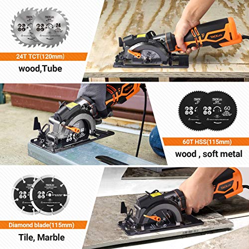 TACKLIFE Circular Saw, 5.8A 3500RPM, Metal Handle, 6 Blades (43/4" & 4