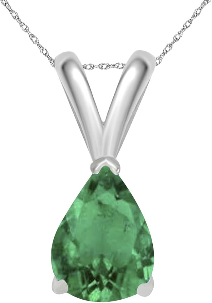 AoneJewelry 0.90Ct Pear Emerald Pendant in 14k White Gold ( 8x6 mm ), Best