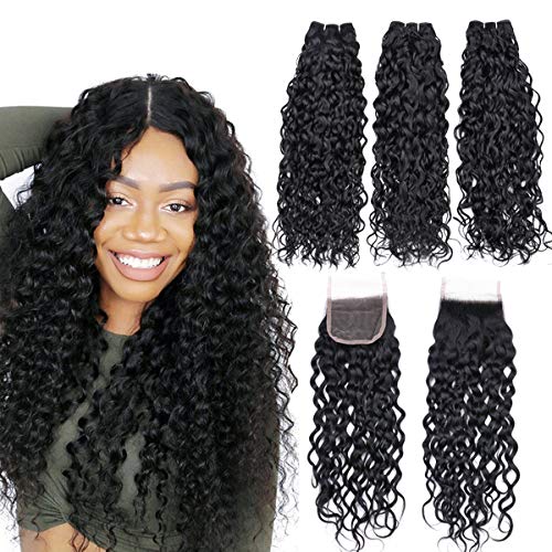 Beauhair 8a Water Wave Hair Bundle With Closure 16 18 20 14 Lace